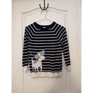 Gymboree M 7-8 "Flower Shower" Navy Striped Dog Puppy Daisy button sweater